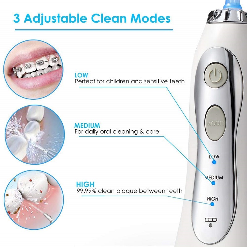 H2ofloss Water Flosser Professional Akumulátorový dentální ústní zavlažovač - přenosný a dobíjecí voděodolný IPX7 voděodolný voděodolný prostředek pro čištění zubů, 300ml nádrž a cestování (HF-5)