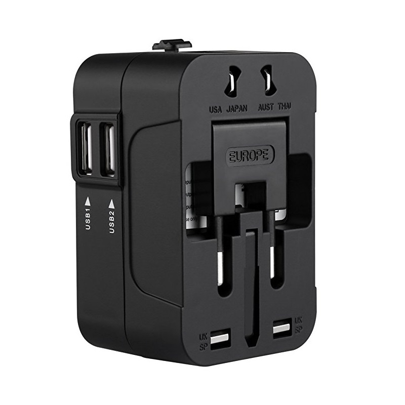 RRTRAVEL International Universal All in One Celosvětový cestovní adaptér Nástěnná nabíječka Adaptér střídavého proudu se dvěma nabíjecími porty USB pro USA EU UK AUS Evropský mobilní telefon Notebook