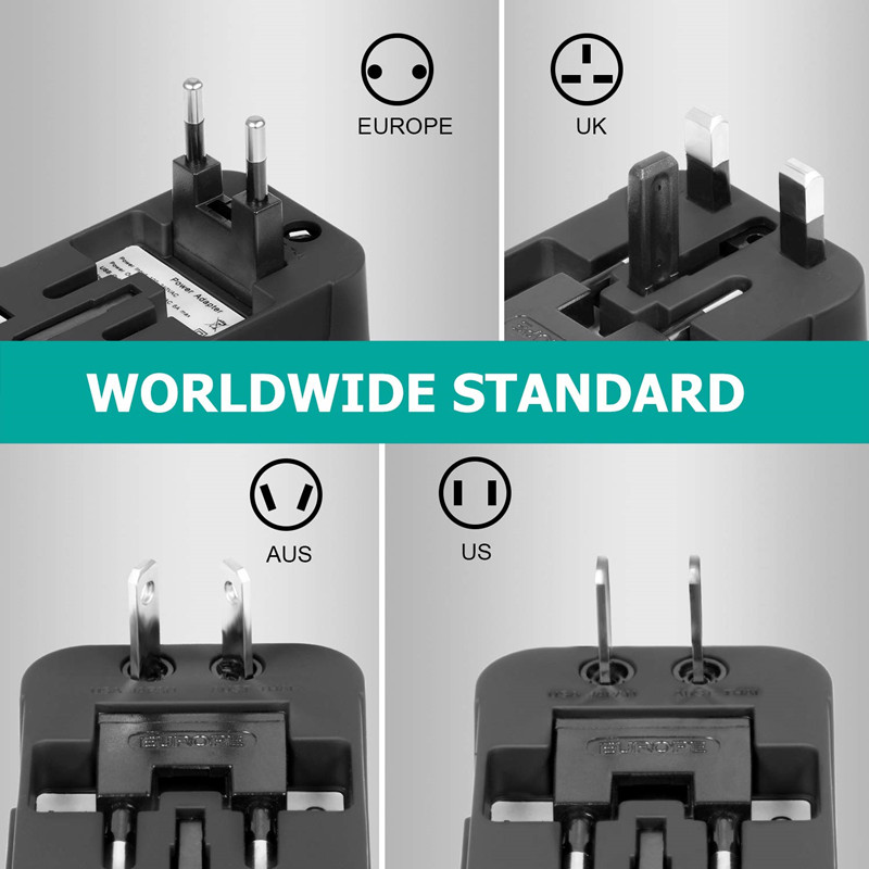 RRTRAVEL International Universal All in One Celosvětový cestovní adaptér Nástěnná nabíječka Adaptér střídavého proudu se dvěma nabíjecími porty USB pro USA EU UK AUS Evropský mobilní telefon Notebook