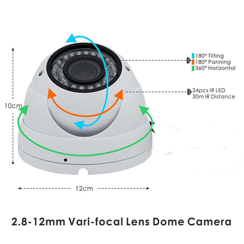 5MP XMMEye IMX335+Hi3516EV300 2.8-12mm Vari-fokální čočka 30m IR Range Dome IP Camera