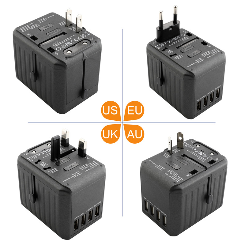 RRTRAVEL Universal Travel Travel Adaptér, International Power Adaptér, Worldwide Plug Adaptér s 4 USB Porty, High Speed 4.5A Wall Charger, Vše v jedné AC Socket pro USA UK AUS Europe Asia Phone Laptop