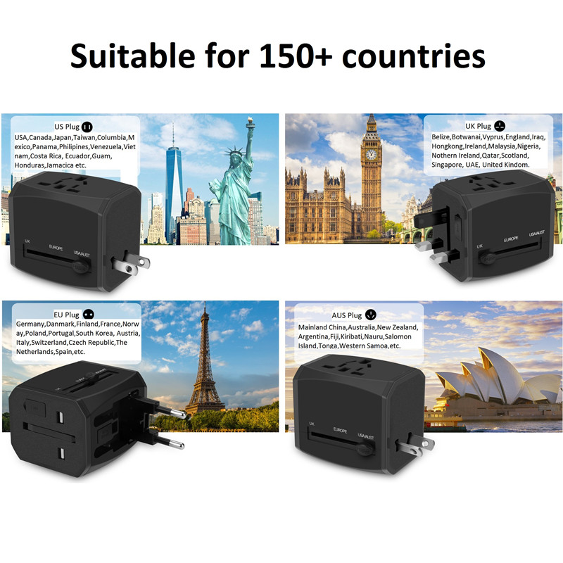 Univerzální cestovní adaptér RRTRAVEL, mezinárodní napájecí adaptér typu all-in-one s 4A 3 USB, evropský cestovní adaptér pro cestovní adaptér, nástěnná nabíječka pro UK, EU, AU, Asia pokrývá 150 + zemí