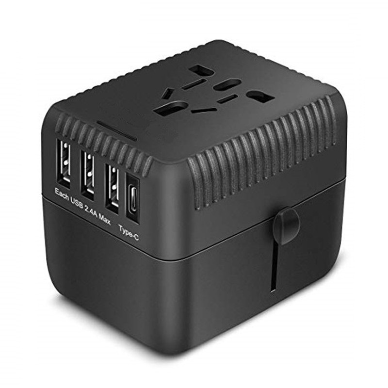 RRTRAVEL Universal Travel Travel Adaptér pro cestování, Vše v jednom mezinárodním Power Adaptéru s 3 USB + 1 Type C Charging Ports, European Plug Adaptér, AC Outlet Plug Adaptér pro evropské, USA, UK, AU 160+ Země