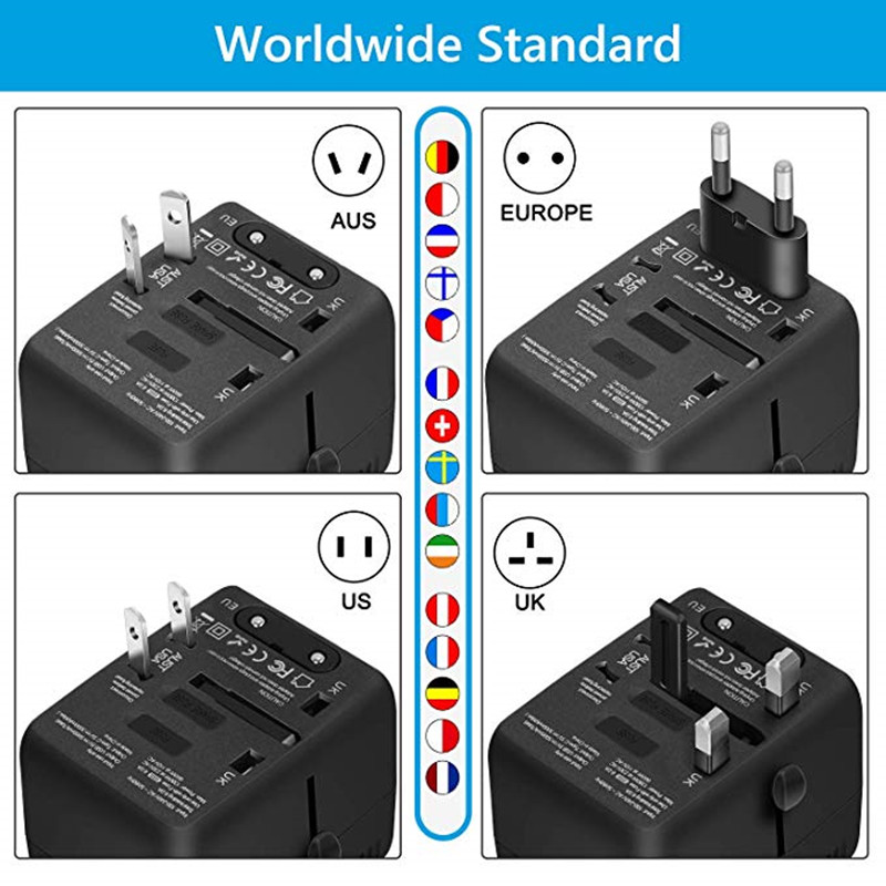 RRTRAVEL Universal Travel Travel Adaptér pro cestování, Vše v jednom mezinárodním Power Adaptéru s 3 USB + 1 Type C Charging Ports, European Plug Adaptér, AC Outlet Plug Adaptér pro evropské, USA, UK, AU 160+ Země