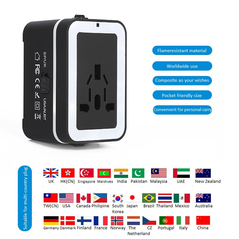 Cestovní adaptér RRTRAVEL, univerzální mezinárodní napájecí adaptér se 2 porty USB a evropským adaptérem, vhodný pro notebook s mobilním telefonem ve více než 150 zemích