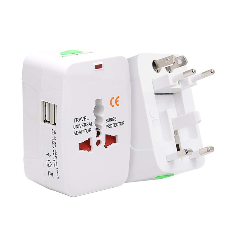 RRTRAVEL 931D Celosvětový cestovní napájecí adaptér, univerzální cestovní adaptér AC napájecí adaptér s duálními USB porty pro USA EU UK AUS mobilní telefon pokrývá notebooky 150+ zemí
