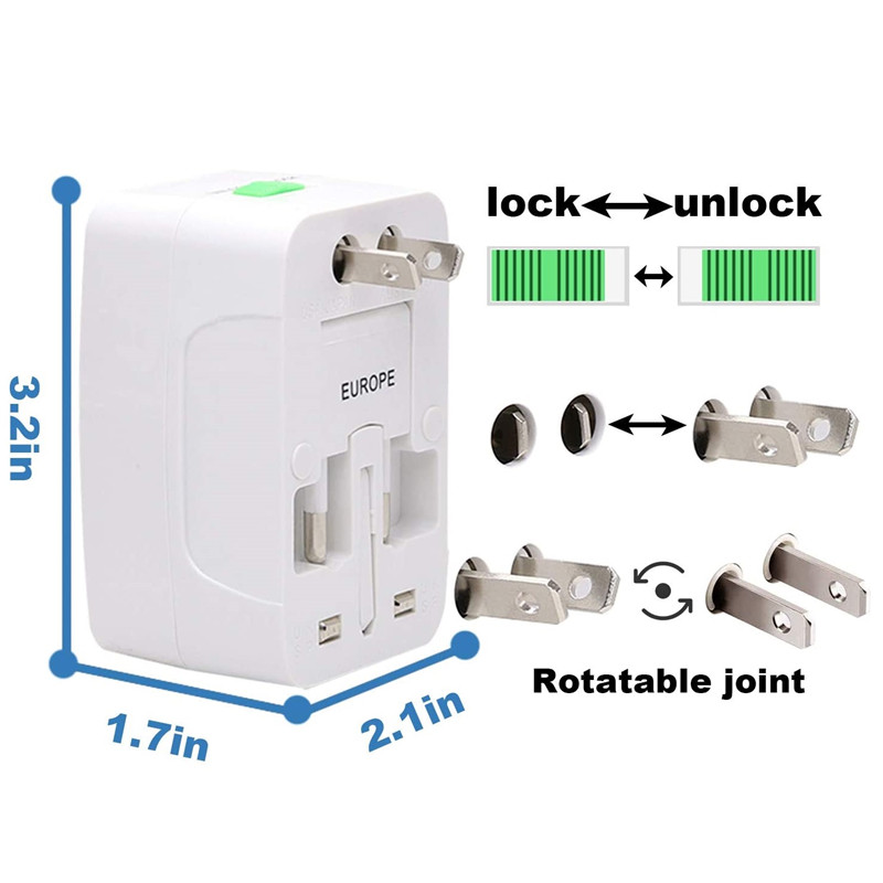 RRTRAVEL 931D Celosvětový cestovní napájecí adaptér, univerzální cestovní adaptér AC napájecí adaptér s duálními USB porty pro USA EU UK AUS mobilní telefon pokrývá notebooky 150+ zemí