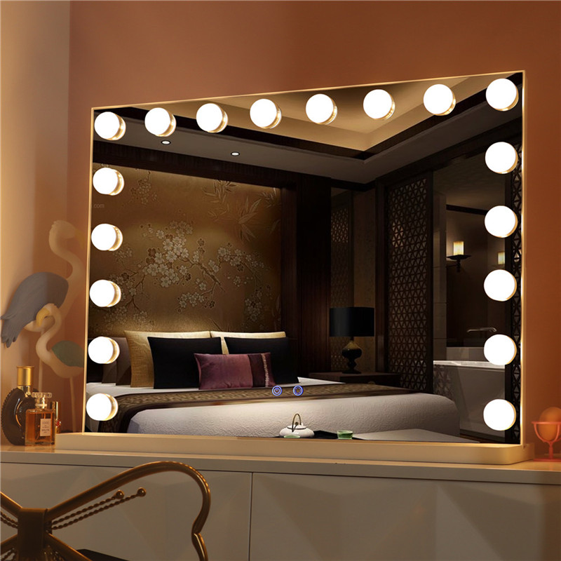 Led osvětlené stolní marnost make-up Hollywood Mirror s 18ks žárovky pro dívčí kosmetiku