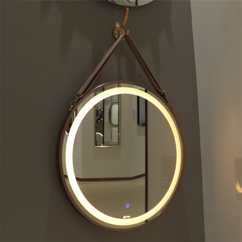 Obývací pokoj Salon Dekorativní hliník Rámováno kruhové zrcátko s PU Strap
