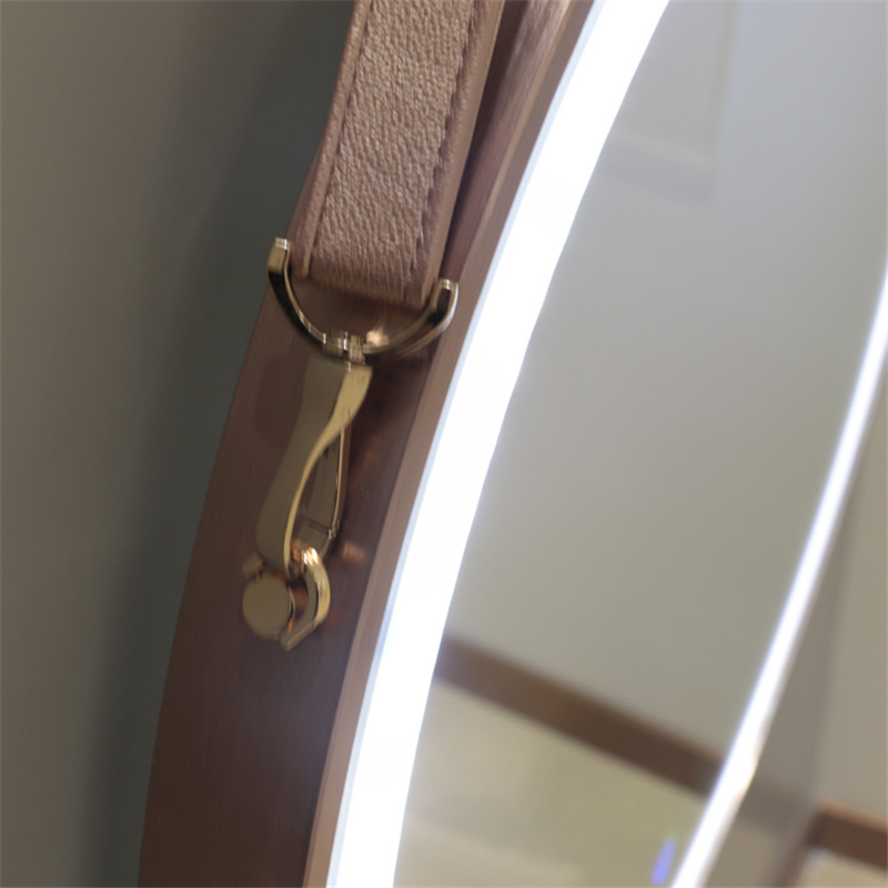 Obývací pokoj Salon Dekorativní hliník Rámováno kruhové zrcátko s PU Strap