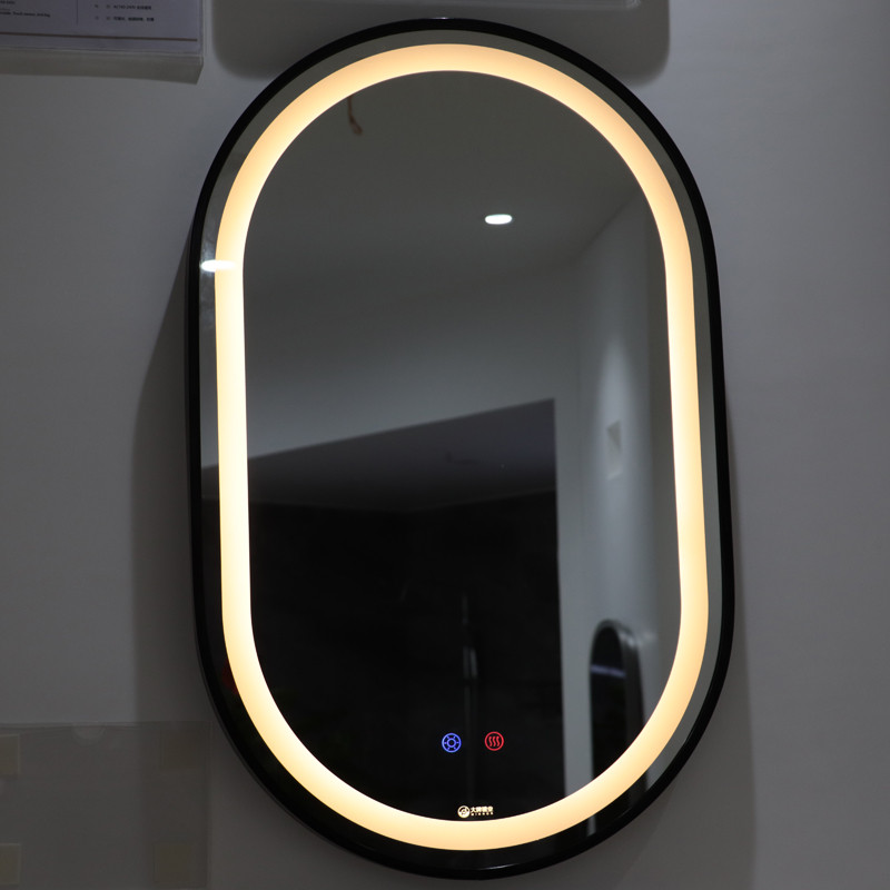 Factory New Style Led Lighted Black Wall Mounted Led Bathroom Mirror