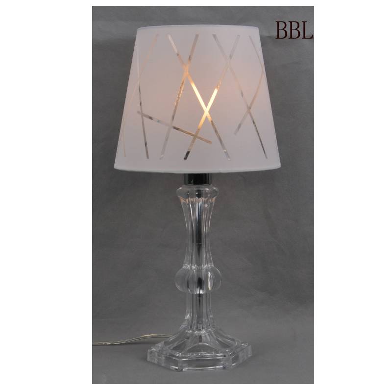 Tabulková svítilna se stínem tkaniny a transparentním karoserií akrylového světlometu