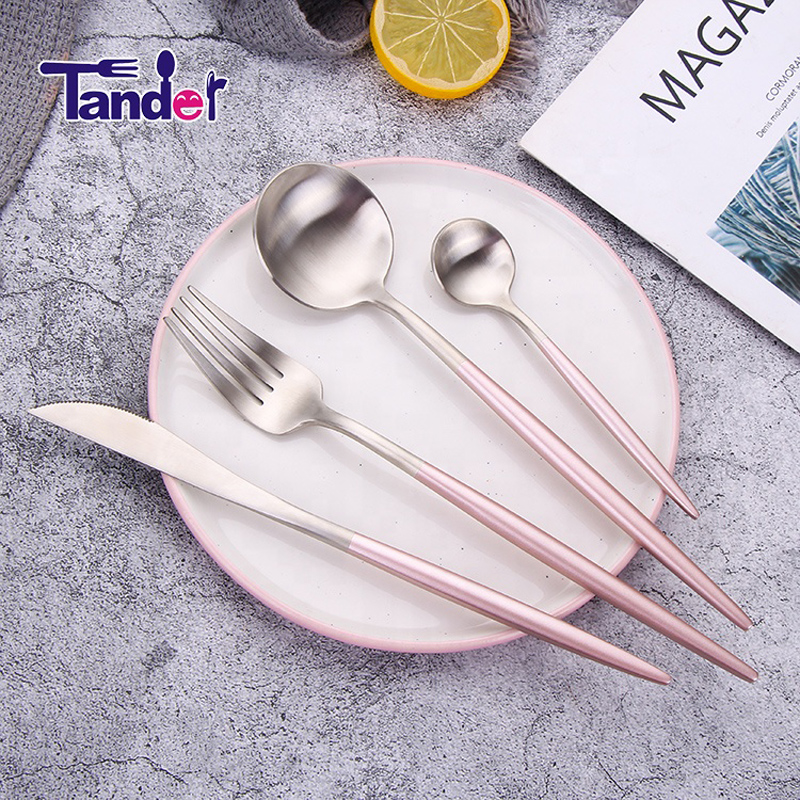 Portugal styl nerezové oceli flatware růžové rukojeť příborů