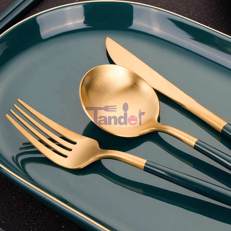 Zelená násada nerezové oceli svatba plná restaurace Matte Gold Spoon Fork knife Sada