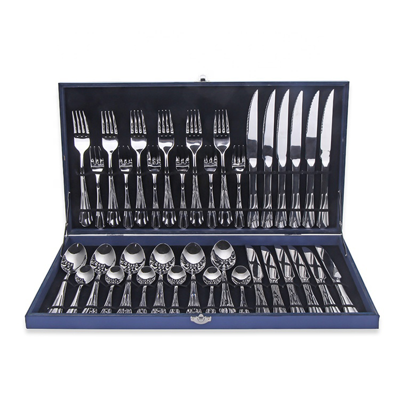 Chile 36ks Cutlery set 18/0 nerez ocel stříbrné příbory set s dřevěným dárkovým box