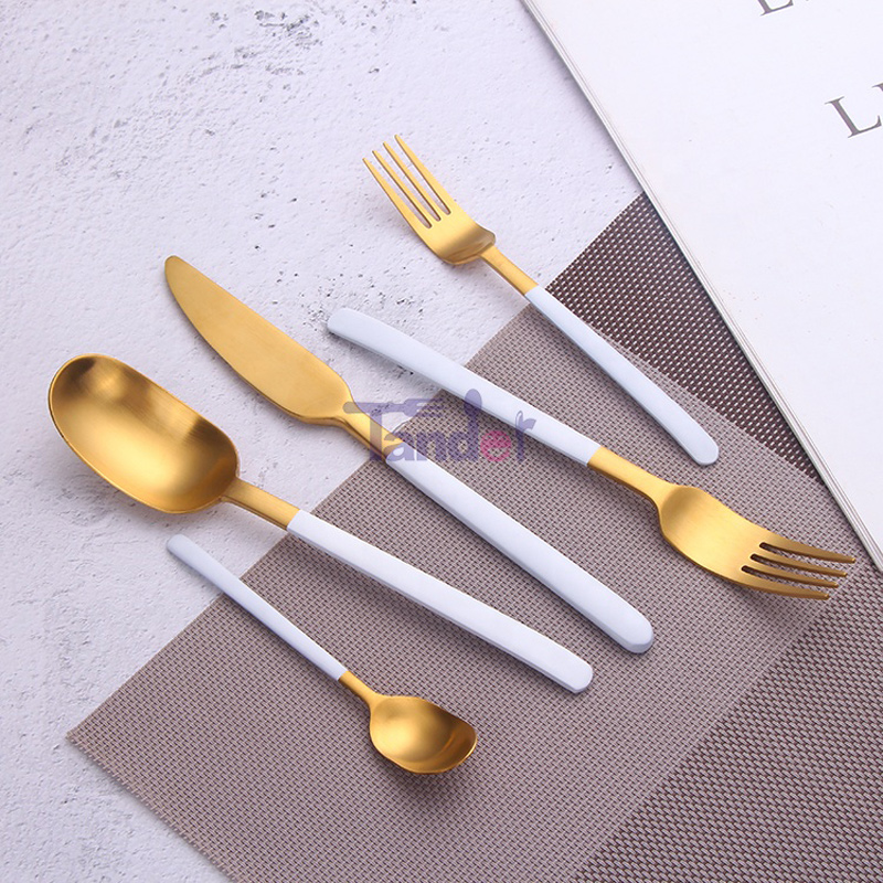 White and Gold Flatware PVD Coating Stainless Steel White Cutlery Sada