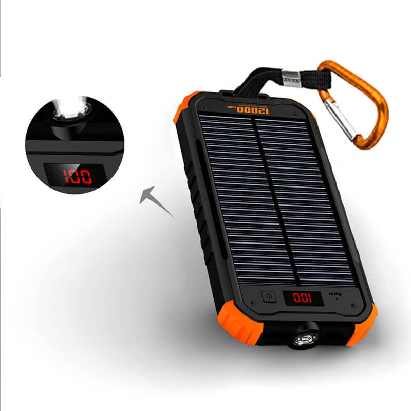 12000mAh Led Flashlight Solar Power Bank s LCD Digital Display