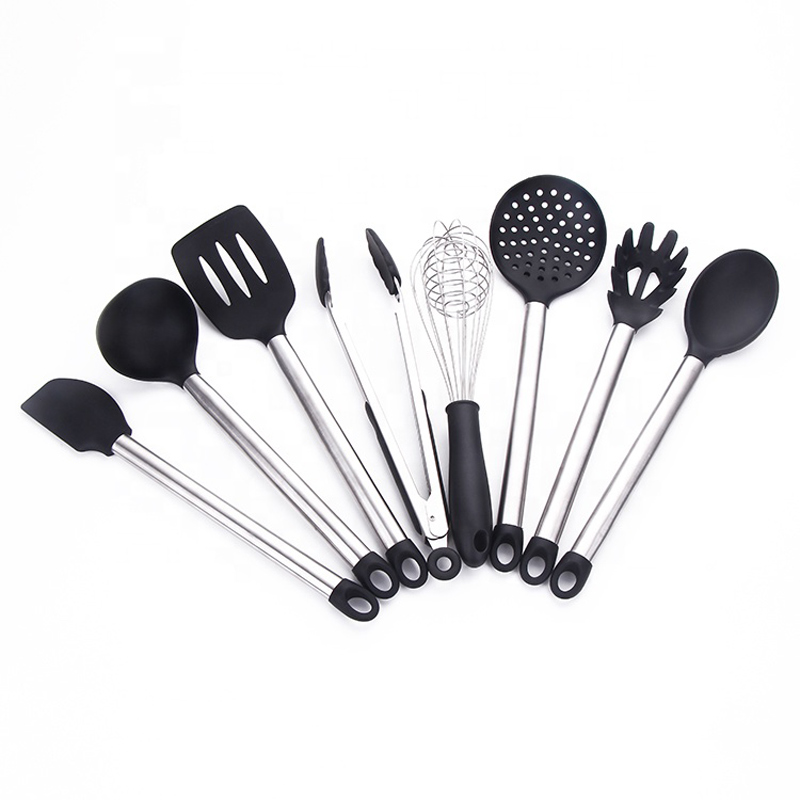 Stainless Steel Handles Cooking Tool BPA Free non Toxic Silicone Turner Tongs Spatula Spoon Kitchen Gadgets Utensil Set