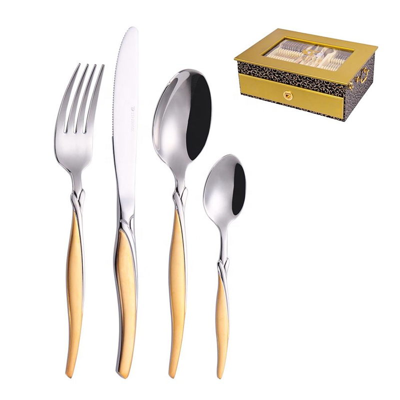 72/84/86 Gottinghen Stainless Steel Flatware Gold 86 Pcs Cutlery Sada s dřevěným pouzdrem