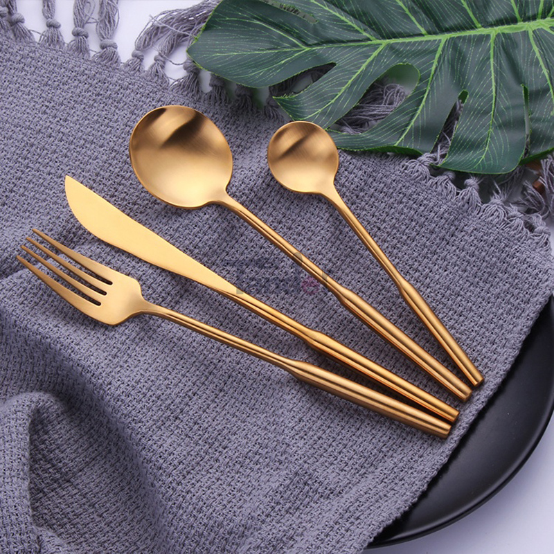 Titan Gold Plating Brass Flatware Matt Finish Metal Fork Spoon Knife Matte Gold Cutlery