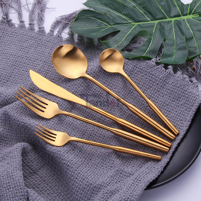 Titan Gold Plating Brass Flatware Matt Finish Metal Fork Spoon Knife Matte Gold Cutlery