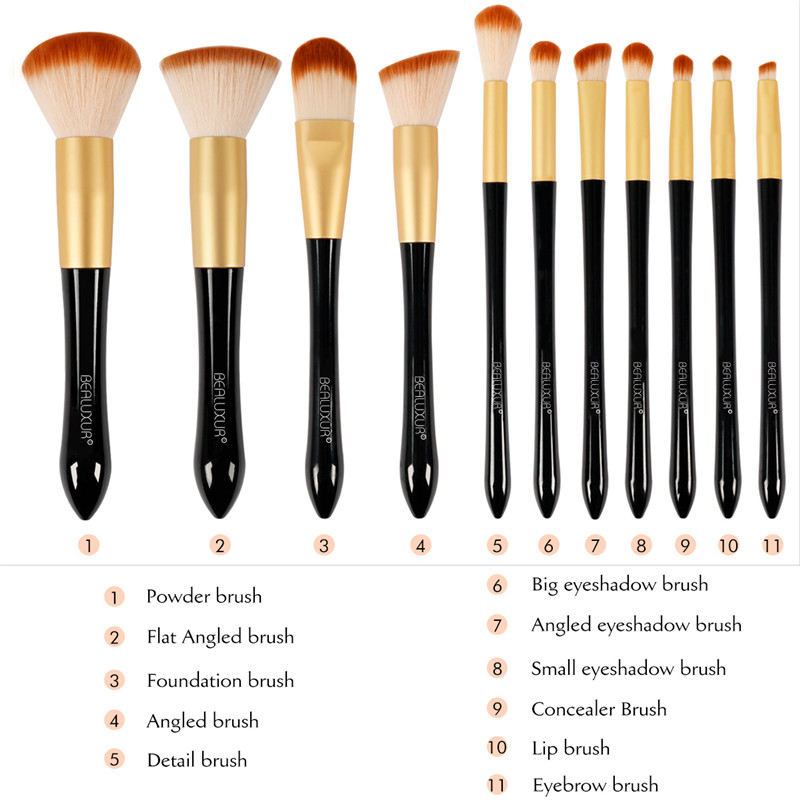 Sada štětců na make-up ， 11ks štětce na make-up Prémiové syntetické štětiny Prášková nadace Blush Contour Concealers Sada na oční stíny na oční stíny s cestovní make-upovou taškou…