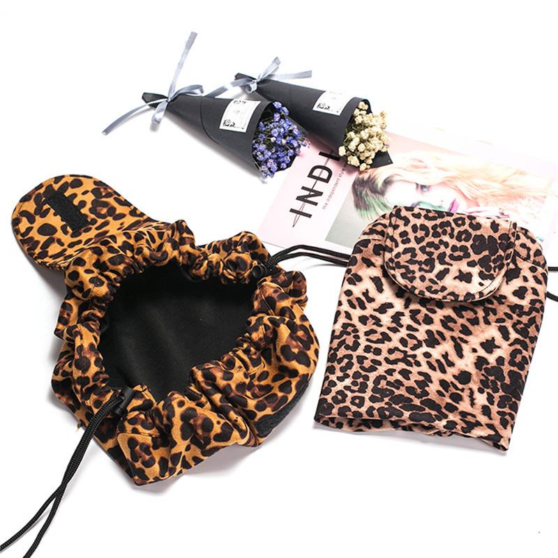 Líná kosmetická taška / taška se stahovacím make-upem / toaletní taška / velká kapacita cestovní taška / organizér pro ženy a dívky - Leopard…