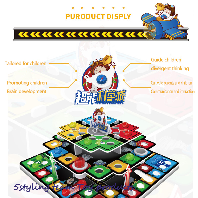 Dětská skládačka 3D trojrozměrné létající šachy stolní hrací hra, hra, hračka, sestavení, hadí žebřík, 3-vrstvová deska a distribuce šachových hraček