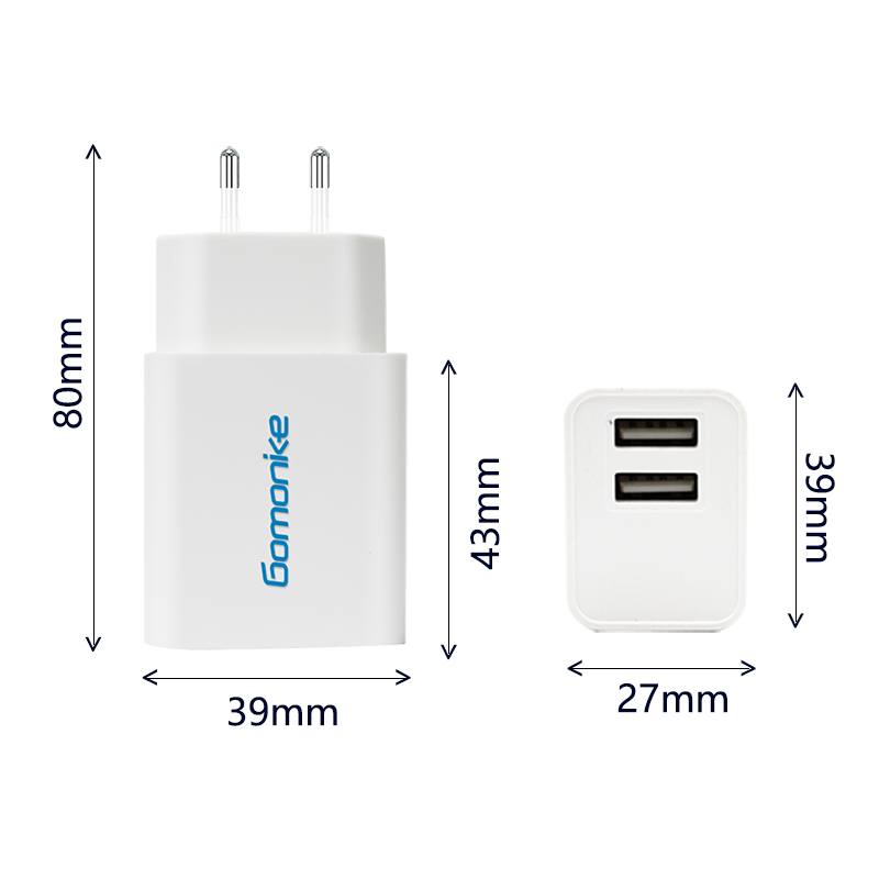 Evropský zásuvný adaptér, 2.1A Dual USB Wall Charger kompatibilní s iPhone, Samsung, LG, Android telefony