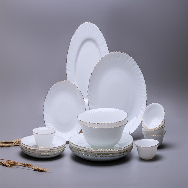 27G & Dinner Set with golden line Heat Resistant Opal Glassware