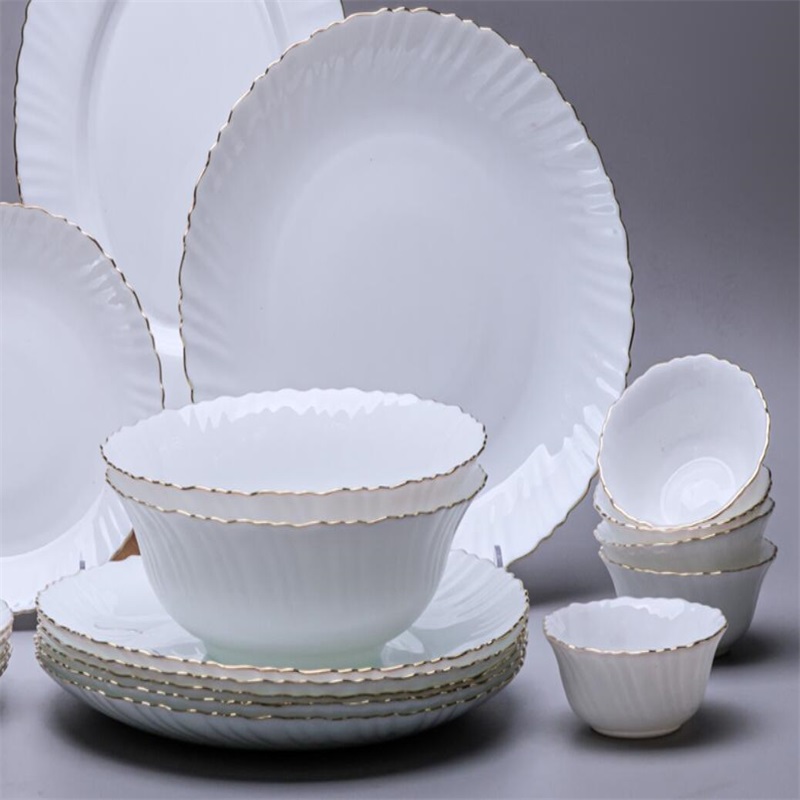 27G & Dinner Set with golden line Heat Resistant Opal Glassware