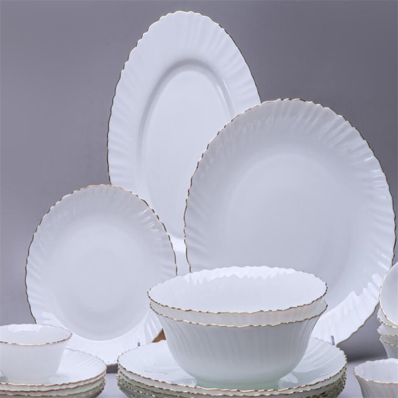 27G & Dinner Set with golden line Heat Resistant Opal Glassware