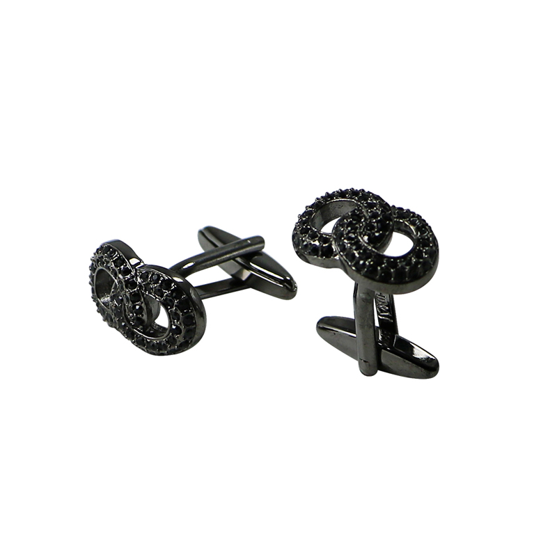 Dvojitá strana Black Crystal Gunmetal Knot Cuff Links