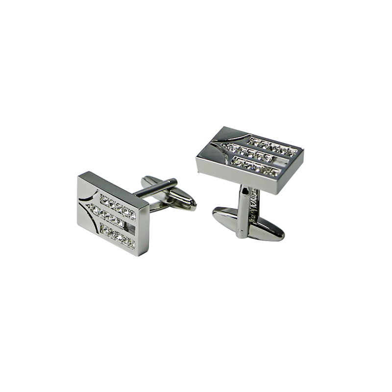 Mens Silvertone Rectangle s Crystal Rhinestone Cuff Links