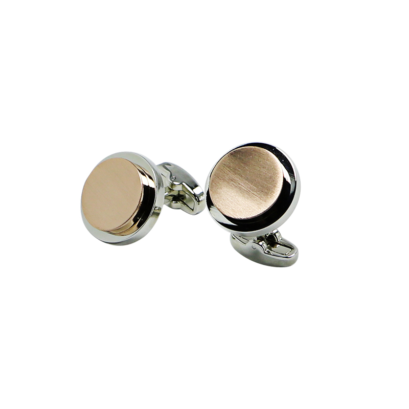 2 Tones Brushed Engrave Round Cuff Links