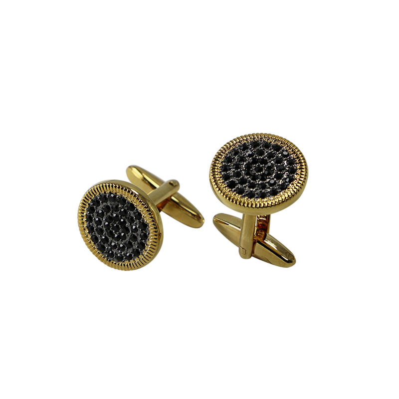 18k Gold Plated Rope Border Crystal Round Cuff Links