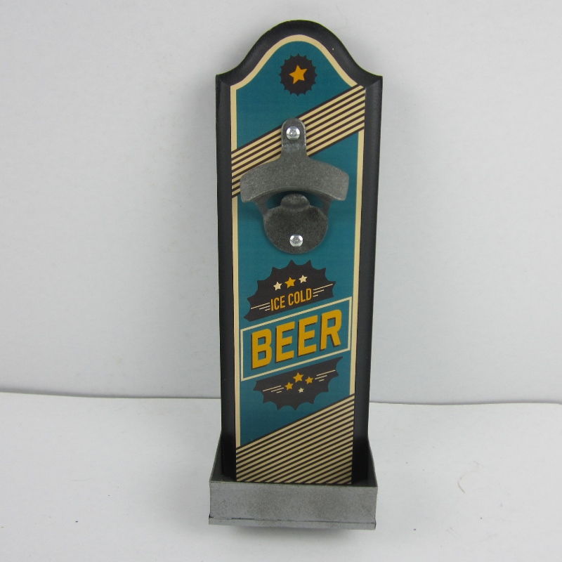 Wall Mounted Wood Plaque Beer Bottle Opener s Cap Catcher