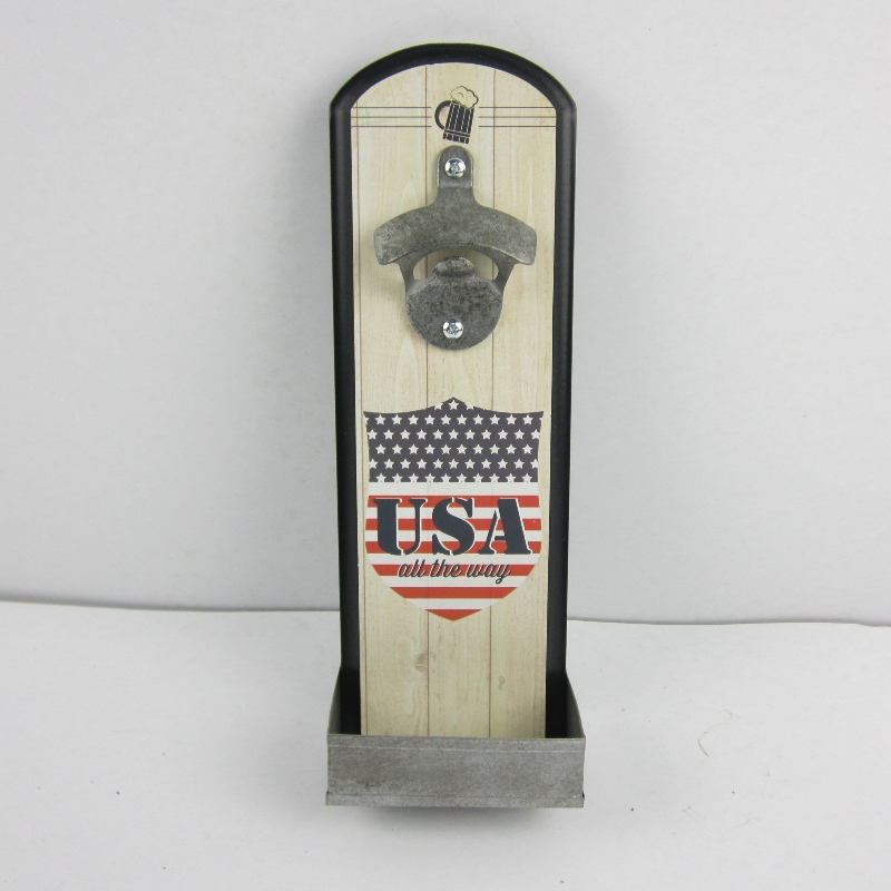 Wall Mounted Wood Plaque Beer Bottle Opener s Cap Catcher