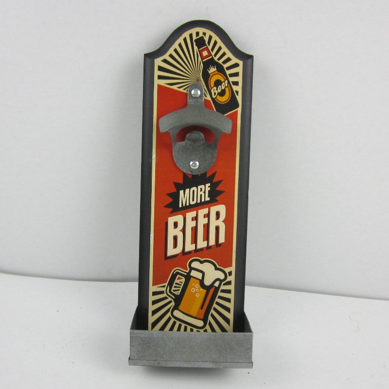 Wall Mounted Wood Plaque Beer Bottle Opener s Cap Catcher