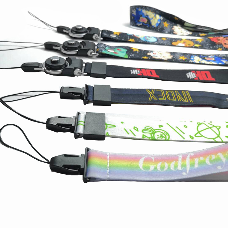 Průmyslový přímý prodej dva v jednom odděleném Lanyard Mobile Phone Lanyard hedvábná obrazovka lanyard hot transfer lanyard profesionální přizpůsobení