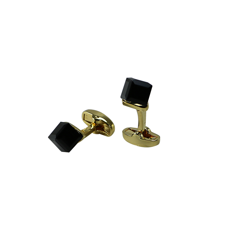 18k Gold Dested Black Quartz Dice Cuff Links