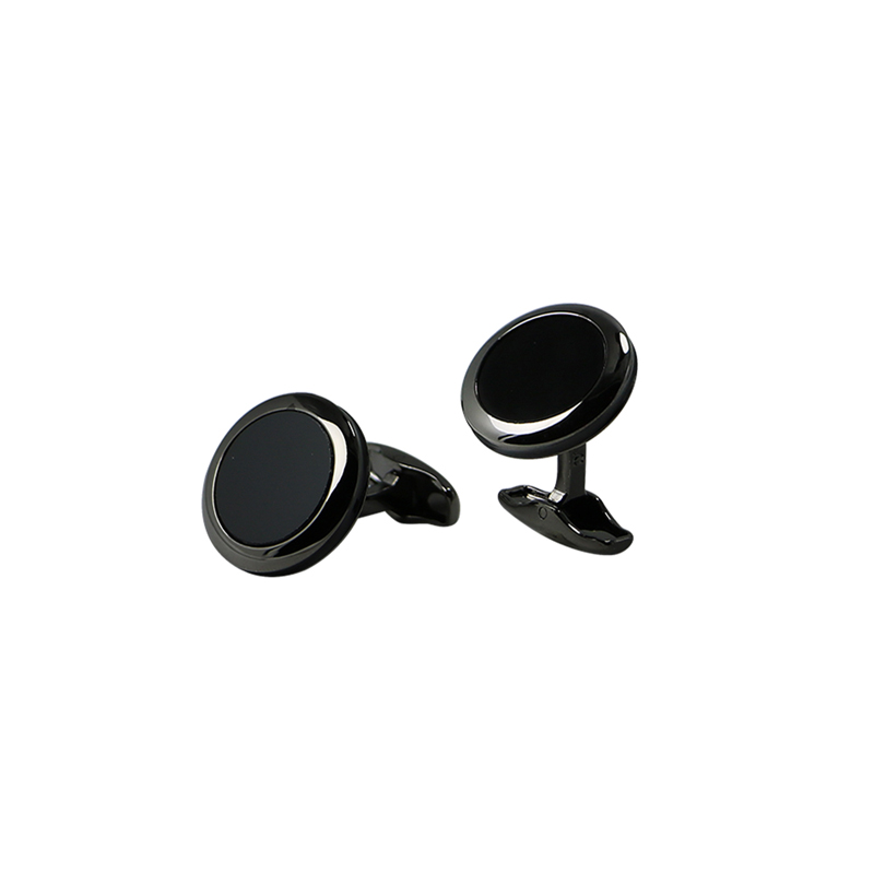 Black Acrylic Flat Round Shirts Cuff Links