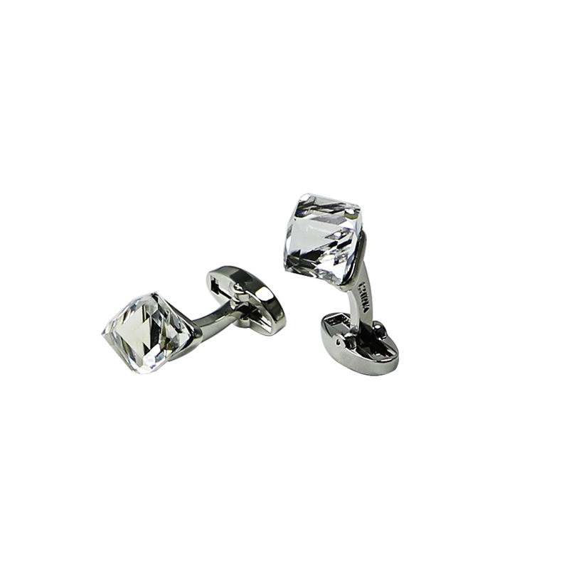 Crystal Silvertone Cuff Links