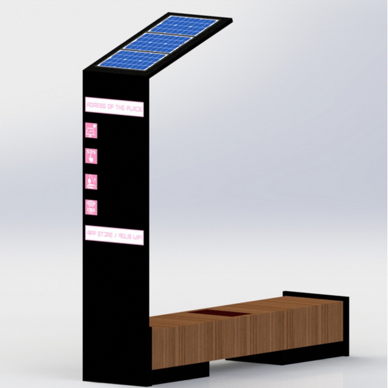 Nerezová inteligentní Wi-Fi USB USB nabíjení solární venkovní lavička s LED displejem