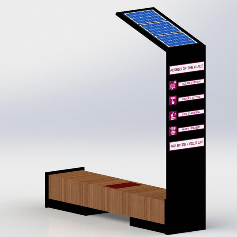 Nerezová inteligentní Wi-Fi USB USB nabíjení solární venkovní lavička s LED displejem