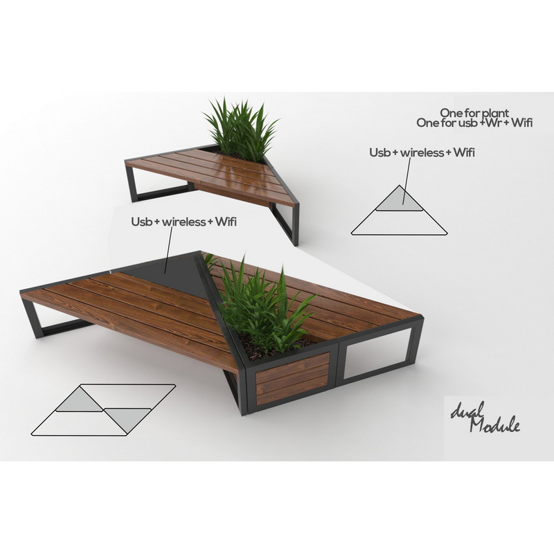 Nový design Bezdrátové nabíjení Smart Solar Garden Nábytek Patio Bench pro Park