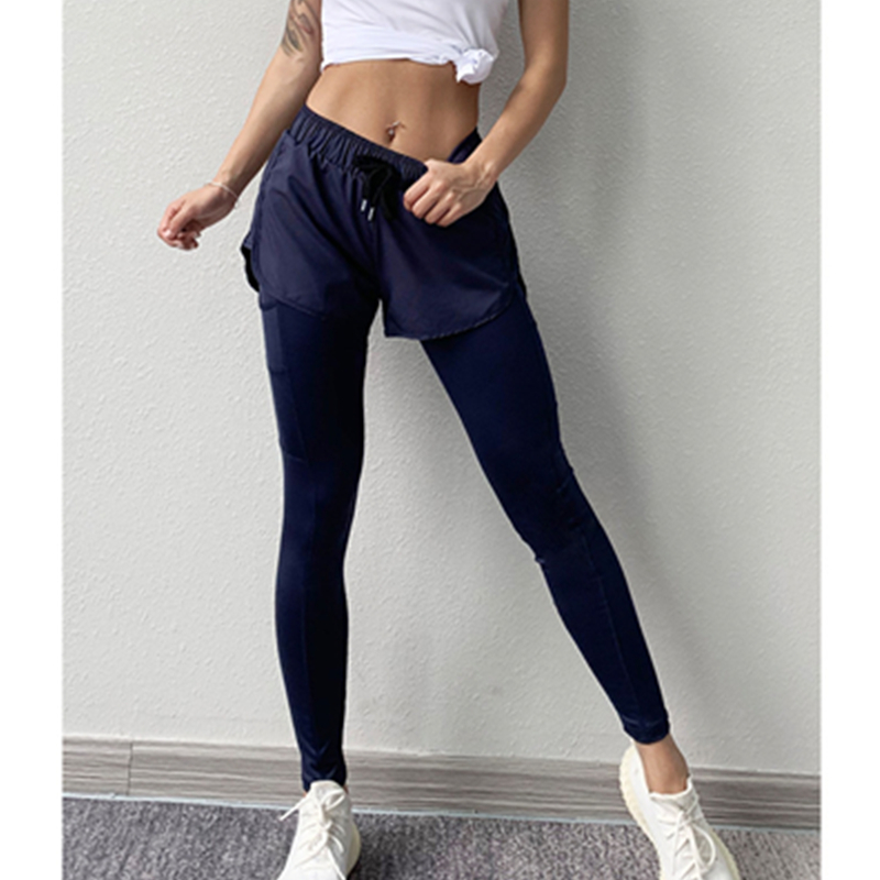 Dámské módní cvičení Falešné dvoudílné tělocvičné kalhoty jóga běžecké dna
