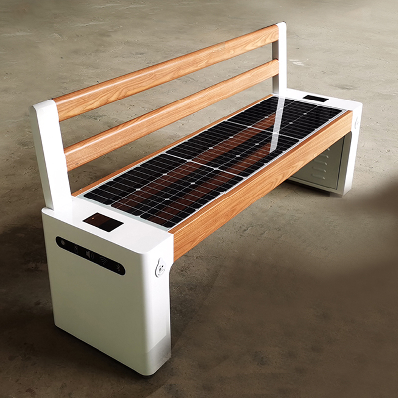 Velký formát WPC Wood Galvanized Steel Smart Voice Solar Bench