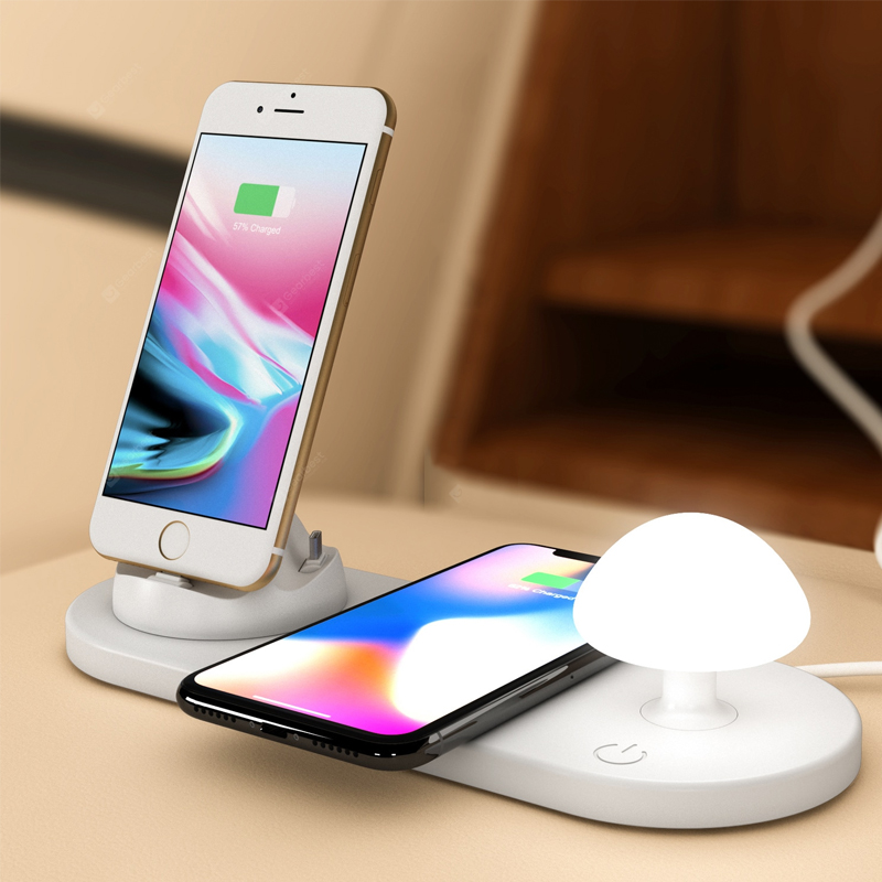 3 v 1 bezdrátová nabíječka základna houba tvar kohoutek lampa usb víceportová nabíječka houba noční lampa - bílá