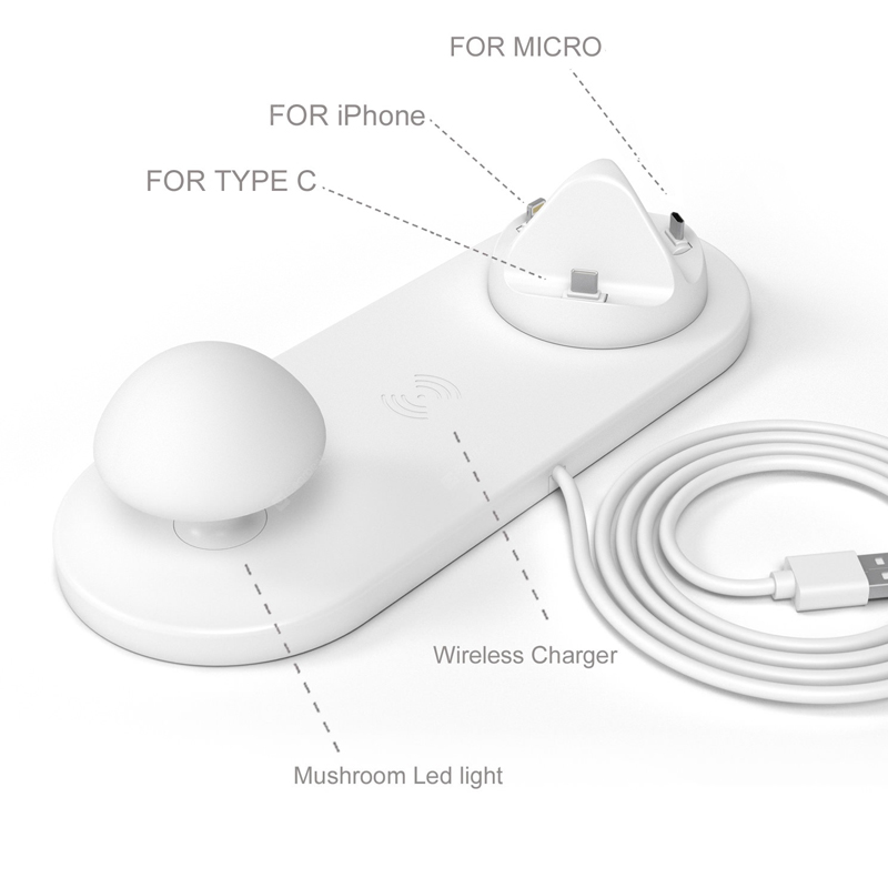 3 v 1 bezdrátová nabíječka základna houba tvar kohoutek lampa usb víceportová nabíječka houba noční lampa - bílá